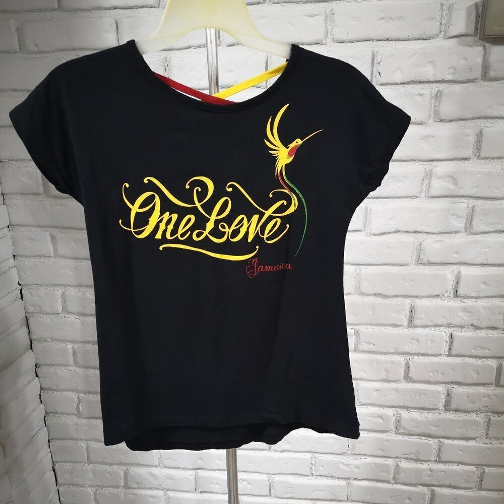 Show Off Clothing Jamaica Ladies Size Small Black w/ Cap Sleeves T-shirt